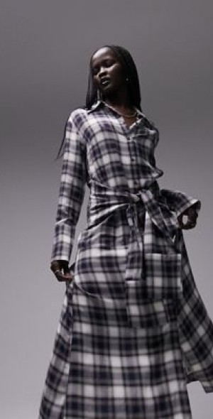 charcoal grey work dress RTA Valery Shirt Dress Oversized | Grey Plaid main image 1