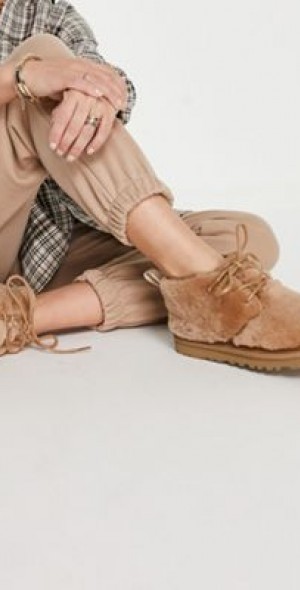 UGG Neumel Cozy lace up fluffy ankle boots in chestnut-Brown