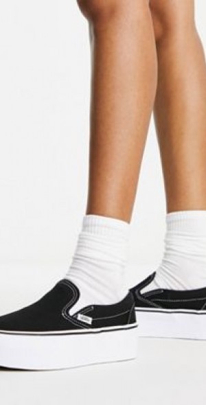 Vans Classic Slip-On stackform sneakers in black/white