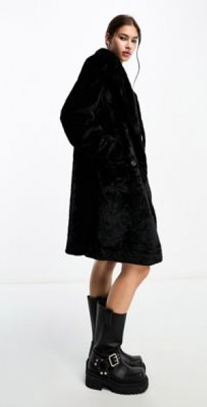 Vero Moda longline faux fur coat in black