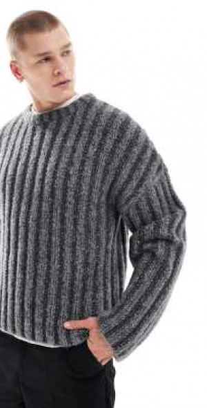 Weekday Connor wool blend slightly cropped ribbed sweater in gray