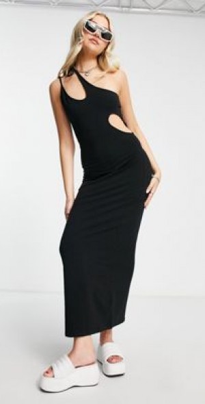 Weekday - one shoulder cut out midi dress in black