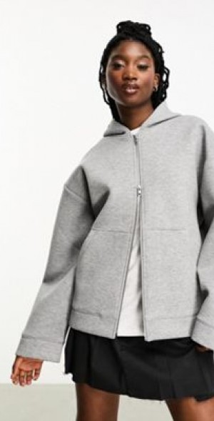 Melange Brushed 4-Bar Zip Hoodie main image 0