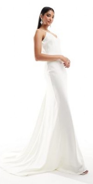 satin cami dress white YAS satin cami midi dress in gardenia white