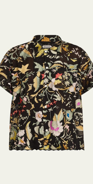 Chemise Bode Niagara En Soie Multicolore – Taille S/M, Manches Courtes, Boutonnée – Occasion En Parfait état, Pièce Unique Et Stylée !