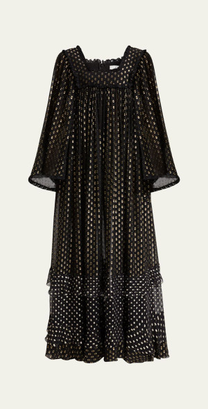 knee length dresses for ladies Stacy Satin Polka Dot Long Sleeve Maxi Dress main image 0