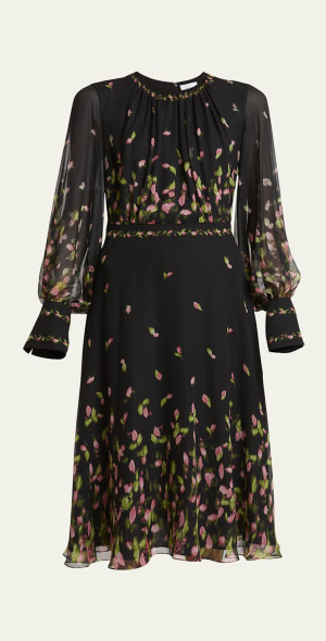 Erdem - Floral Silk Long-Sleeve Midi Dress