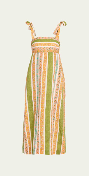 knee length dresses for ladies Printed Linen Maxi Dress