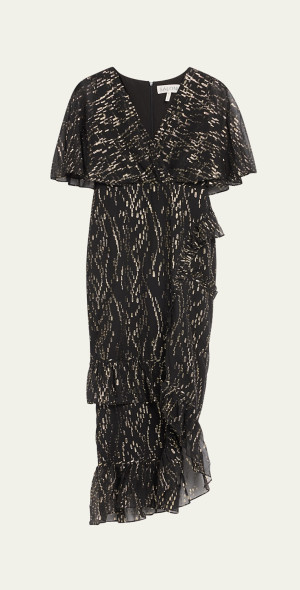 Saloni Rose V-Neck Short-Sleeve Floral-Print Devore Cocktail Dress