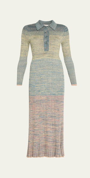 Zimmermann Mouline Rib Long-Sleeve Midi Polo Dress