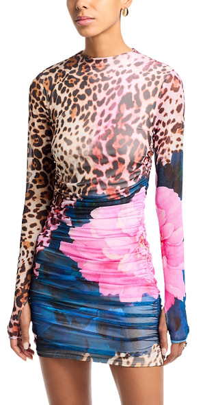 afrm pink leopard dress Mizra Crewneck Mini Dress