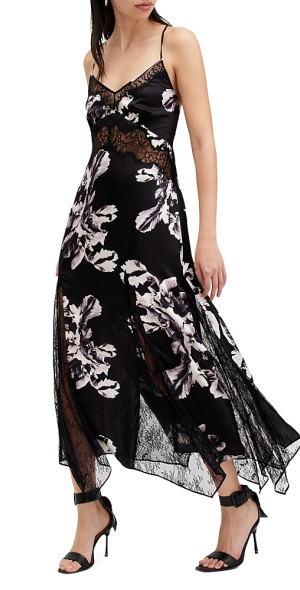 all saints silk maxi dress Monica Evening Maxi Dress Black