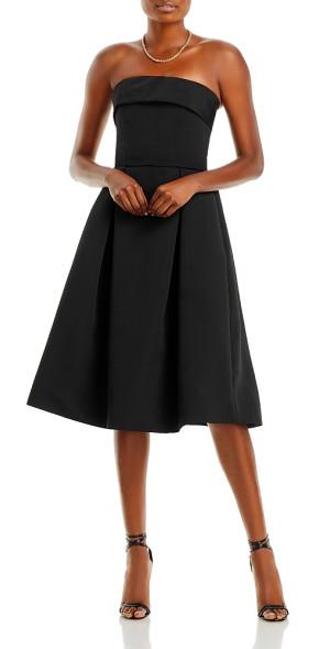 knee length dresses for ladies NWT AMSALE Black Faille Foldover Strapless Fit & Flare Midi Dress P386   Periwinkle Packages