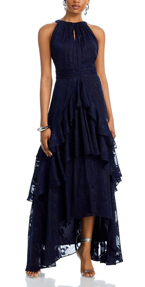 Aqua - Chiffon Layered Ruffle Gown