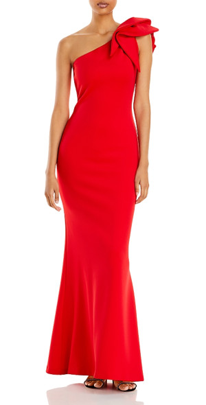 One Shoulder Chiffon Gown with Pleated Top Pool