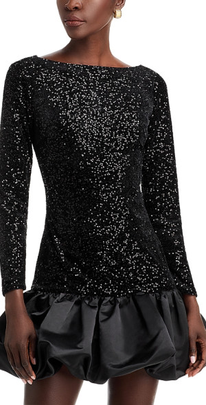 Aqua - Sequin Bubble Long Sleeve Mini Dress