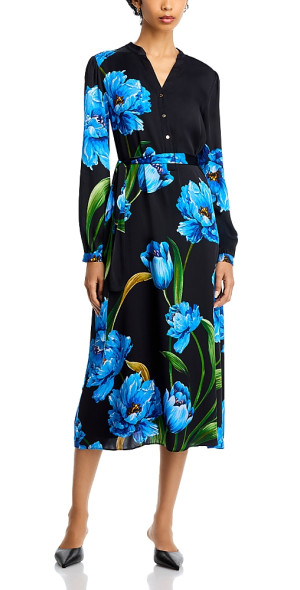 elie tahari blue dress Elie Tahari Black Blue Floral Silk Chiffon Boho Maxi Dress S Romantic Whimsigoth