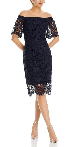 off the shoulder lace dress eliza j Eliza J Women's Off-the-Shoulder Side-Ruched Gown - Navy