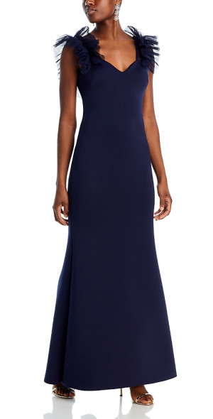 eliza j ruffle off the shoulder dress Eliza J Off-The-Shoulder Short Ruffle Sleeve Velvet Sheath Dress