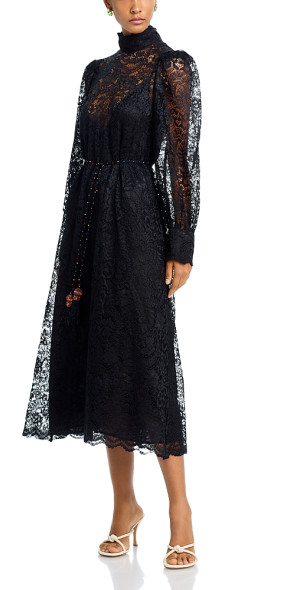 bloomingdales black lace dress Marlene Black Flared Lace Maxi Dress, S / Black
