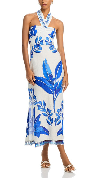 knee length dresses for ladies Blue Anthurium Garden Organic Cotton Mini T-Shirt Dress – FARM Rio main image 1