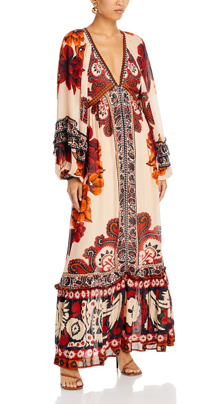 farm rio winter tapestry ruched maxi dress Farm Rio