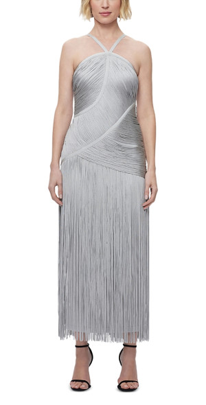 slim fit dress slacks The Metallic Mischa Dress Silver Foil / XXS main image 0
