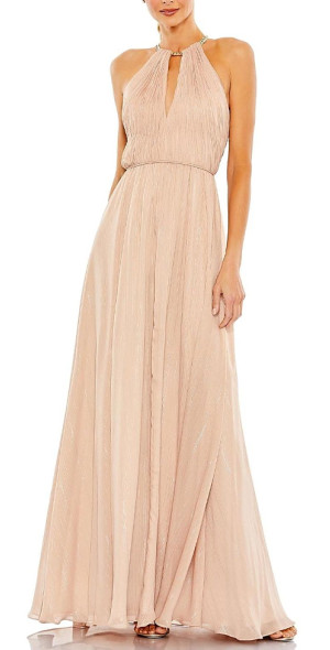 Mac Duggal - Chain Trim Keyhole Halter Neck A Line Gown