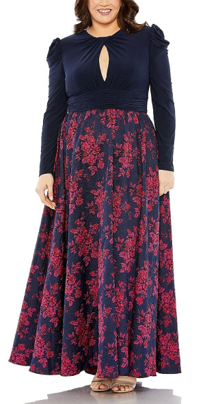 slim fit dress slacks Mac Duggal 76989 Plus-Size Sequin Gown with Slit – Mydressline main image 0