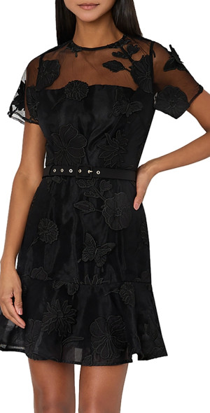 green emerald velvet dress Tahlia Embroidered Floral Lace Dress in Fuchsia Pink