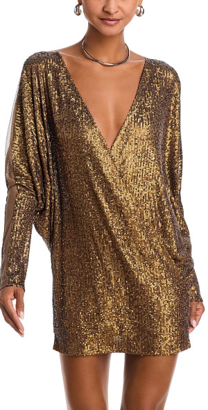 Norma Kamali - Sequin Dolman Sleeve Wrap Mini Dress