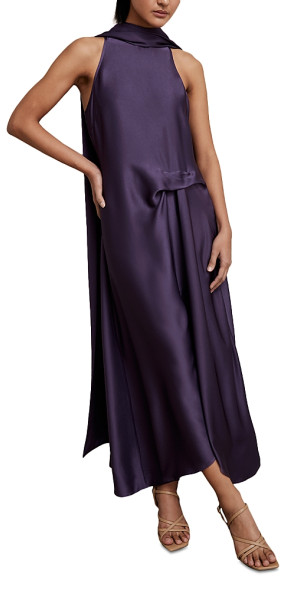 michelle purple dress Buy Reiss Purple Michelle Satin Tuck-Detail Cape Midi Dress from Next USA