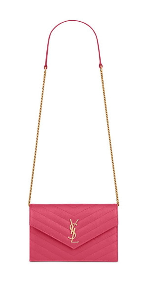 Saint Laurent Cassandre Envelope Chain Wallet in Grain De Poudre - Main Image