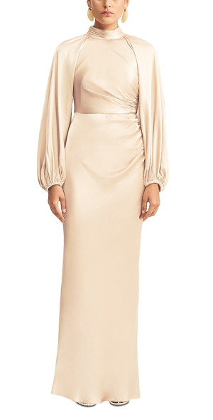 knee length dresses for ladies La Lune Balloon Sleeve Midi Dress with Belt | Cream | Dresses main image 1