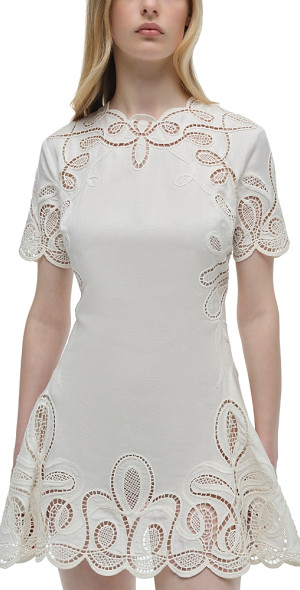simkhai ivory morrigan short sleeve mini dress SIMKHAI Morrigan Linen-Blend Minidress
