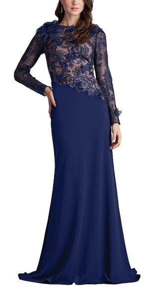 chinese dress ladies Tadashi Shoji Embroidered Floral Illusion Gown