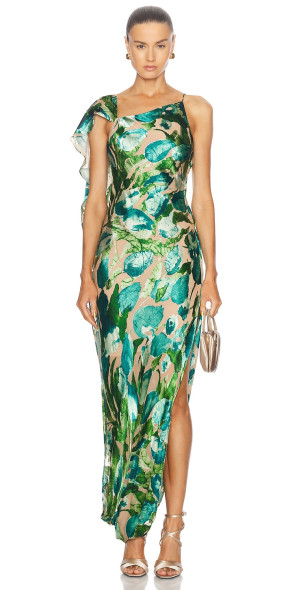 cult gaia green dress metallic Cult Gaia Ashika Gown by Cult Gaia