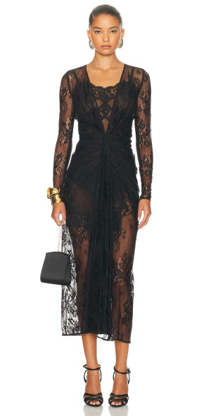 dolce and gabbana black lace dress Vintage & Blace Bodycon Size 42 US S/M – Cloud Nine Designer Consignments length dress in branded stretch lace Long silk chiffon and Chantilly