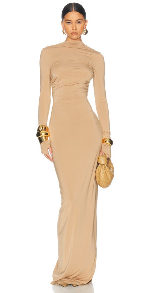 la lune ruched maxi dress Shona Joy - La Lune Ruched Halter Maxi Dress - Espresso