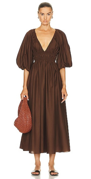 matteau dress brown Matteau | Shirred Plunge Button Dress main image 0