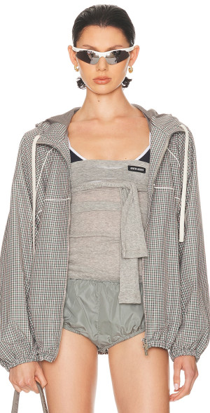 ジャケット MIU MIU Woman Jacket Grey ML113115Q9 F0I13 Miu Miu Zip Up Jacket in Gray | Lyst