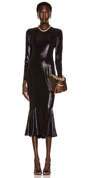 slim fit dress slacks Norma Kamali Long Sleeve Flared Dress