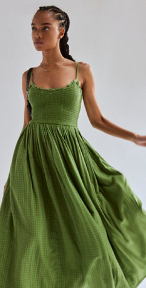 free people green gingham dress Freya Plaid Midi Dress main image 1