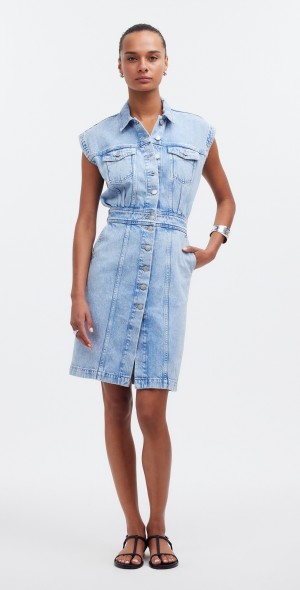 madewell denim covered button dress Madewell Airy Denim Boxy Mini Shirtdress