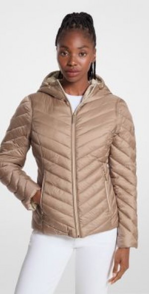 Michael Kors - Chevron Logo Print Quilted Nylon Reversible Jacket