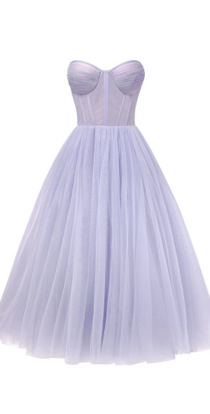 strapless puffy midi dress Black Tulle Customized / Black Milla Light Blue Strapless Puffy