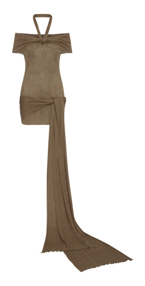 aya muse off shoulder dress Off-shoulder silk-blend jersey maxi dress in brown - Aya Muse