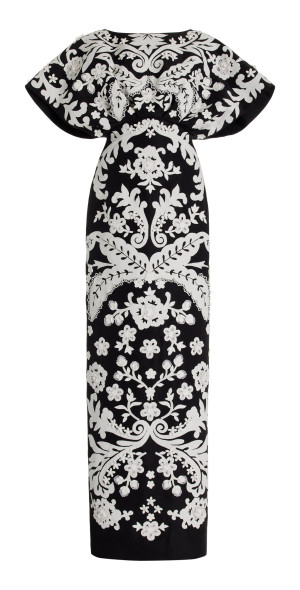 Carolina Herrera - - Embroidered Silk Maxi Dress - Black/white - US 4 -  Moda Operandi