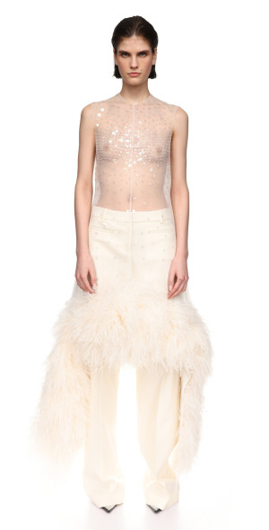 David Koma - - Sequined Feather-Trimmed Tulle Midi Dress - White - UK 14 -  Only At Moda Operandi