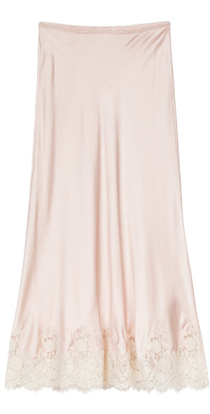 DÔEN Elowen Lace-Trimmed Silk-Satin Midi Skirt Light Pink - Main Image